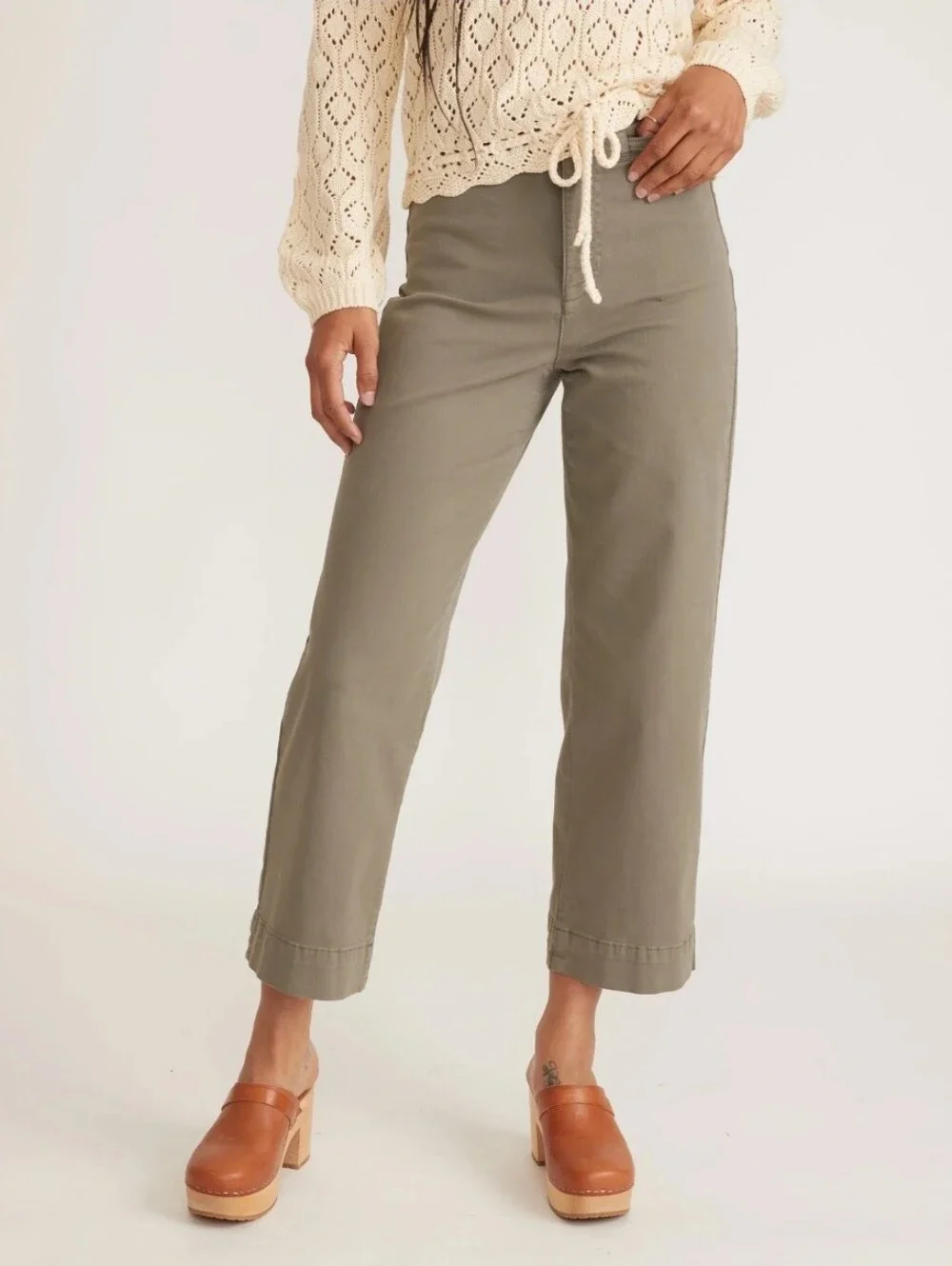 Marine Layer Briget Cropped Straight Pant Utility Jeans Olive Green